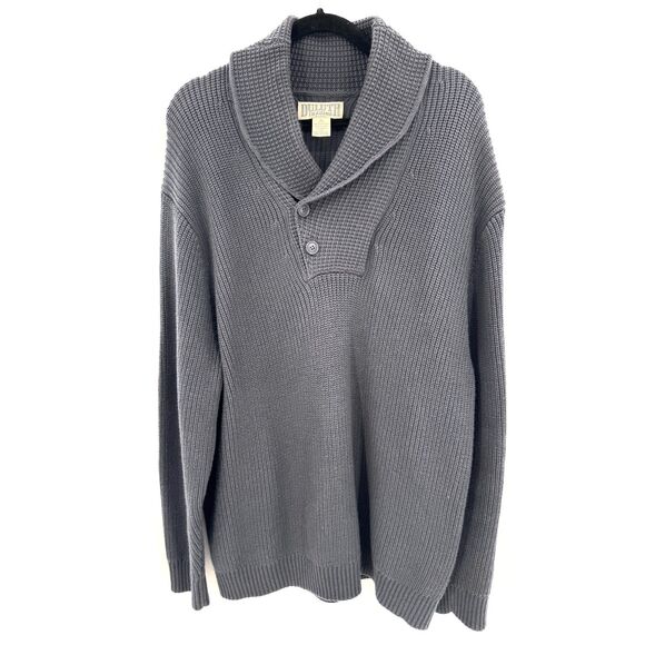 DULUTH TRADING CO Brigadier Shawl Collar Blue Knit Sweater Size XL - Picture 1 of 7